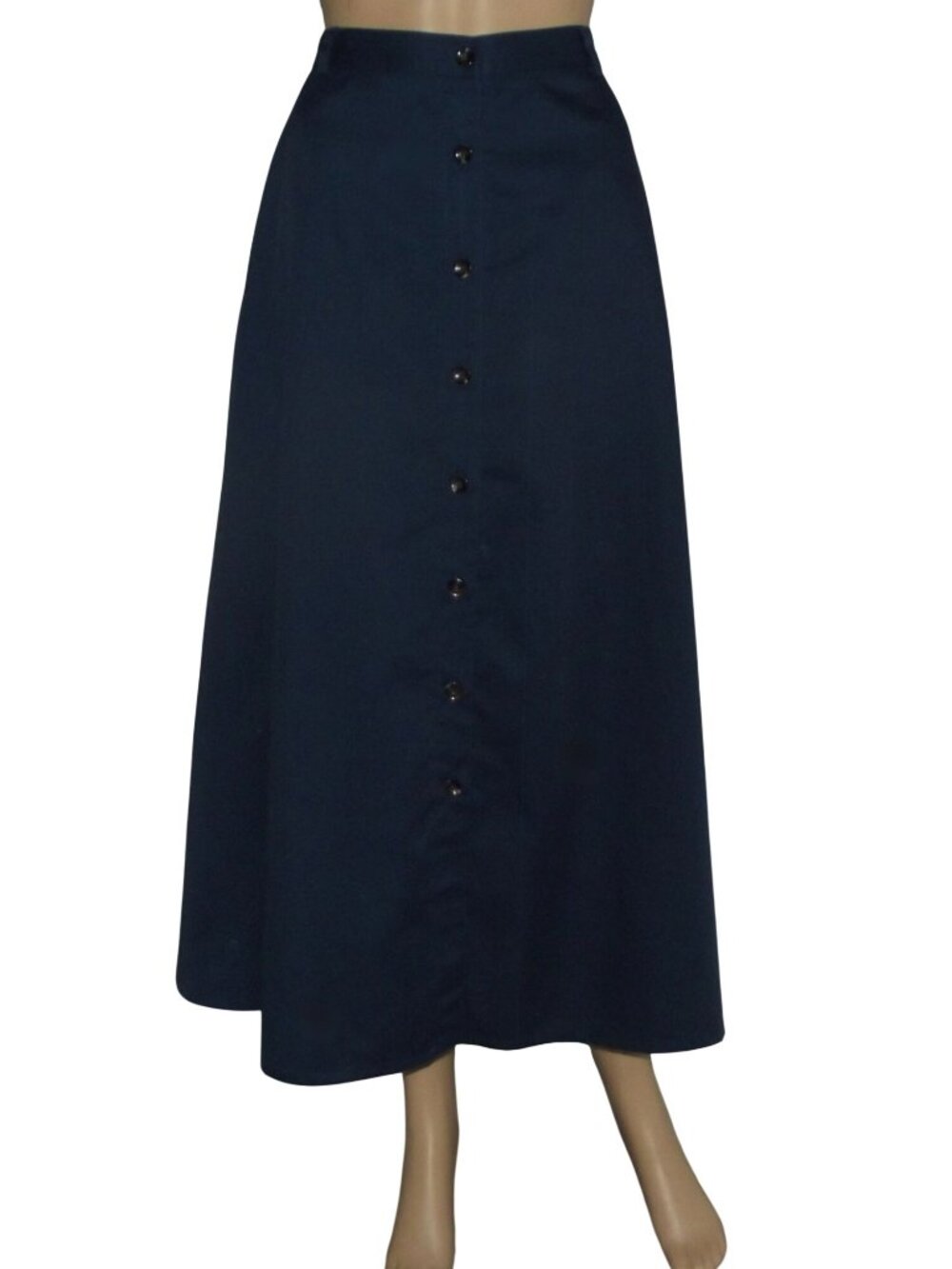 Karen Scott Midi Skirt Womens Size 12 Long Navy Blue button down a-line elastic